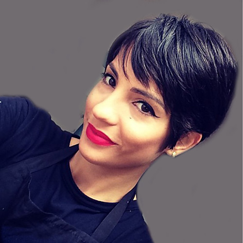 

Human Hair Capless Wigs Human Hair Natural Straight Pixie Cut / Short Hairstyles 2019 Fashionable Design / New Design / Cool Black Short Capless Wig Women's / Natural Hairline / Natural Hairline