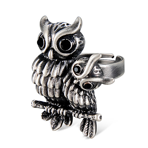 

Men's Women's Ring Knuckle Ring Adjustable Ring Crystal 1pc Gray Silver Plated Alloy Vintage Rock Hyperbole Carnival Street Jewelry Vintage Style Engraved Owl Cool