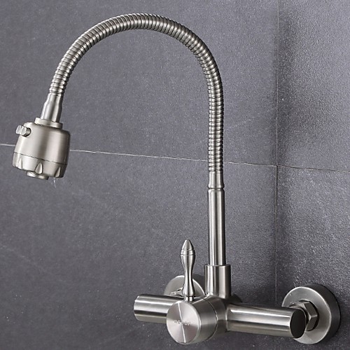 

Kitchen faucet - Single Handle Two Holes Standard Spout / Tall / ­High Arc Wall Mounted Contemporary Kitchen Taps / Stainless Steel