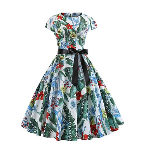 

Жен. Уличный стиль Обтягивающие С летящей юбкой Платье - Цветочный принт, С принтом До колена