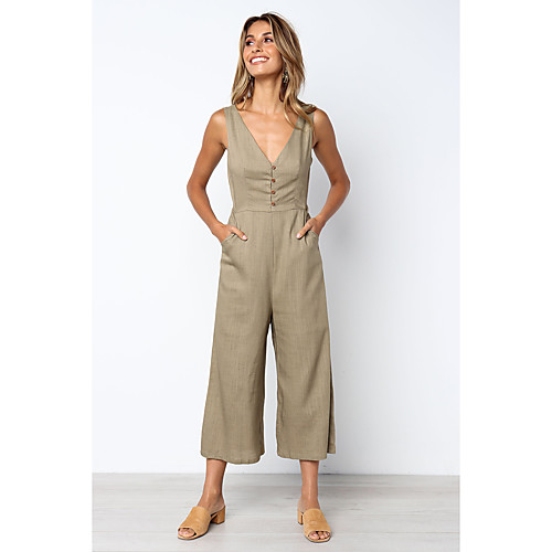 

Жен. Белый Черный Хаки Комбинезоны, Однотонный M L XL