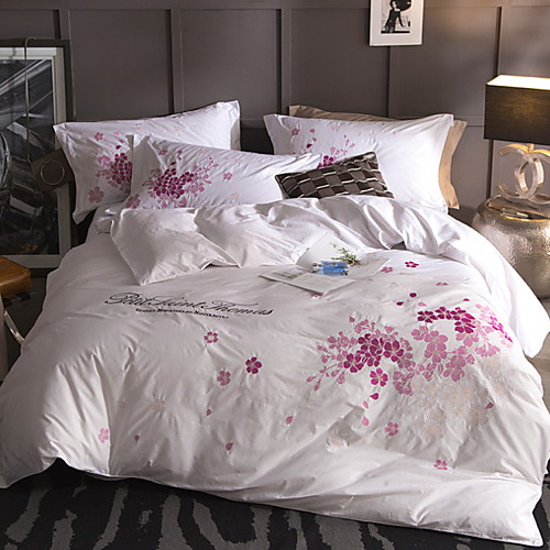 

Пододеяльник наборы Цветочный принт / Современный стиль Хлопок Вышивка 4 предметаBedding Sets