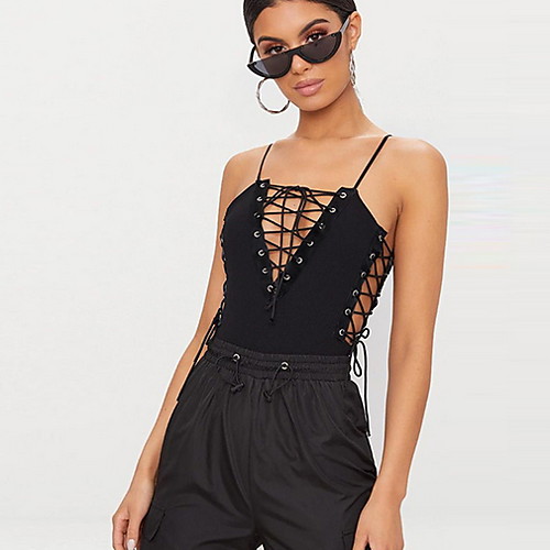 

Жен. Bodysuit На бретелях Тонкие Уличный стиль Однотонный Черный S
