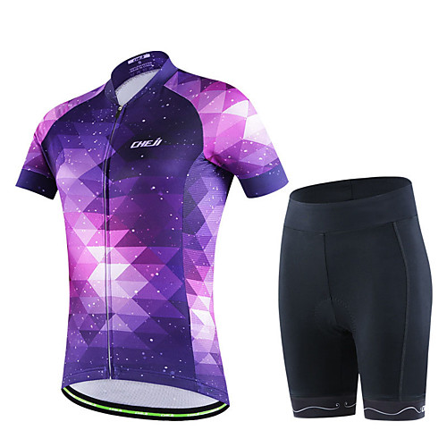 

cheji Women's Short Sleeve Cycling Jersey with Shorts Green Violet Bike Clothing Suit Breathable Quick Dry Sports Lycra Mountain Bike MTB Road Bike Cycling Clothing Apparel / High Elasticity