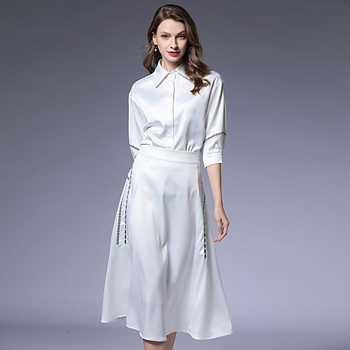 

Жен. Рубашка Юбки - Вышивка, Однотонный