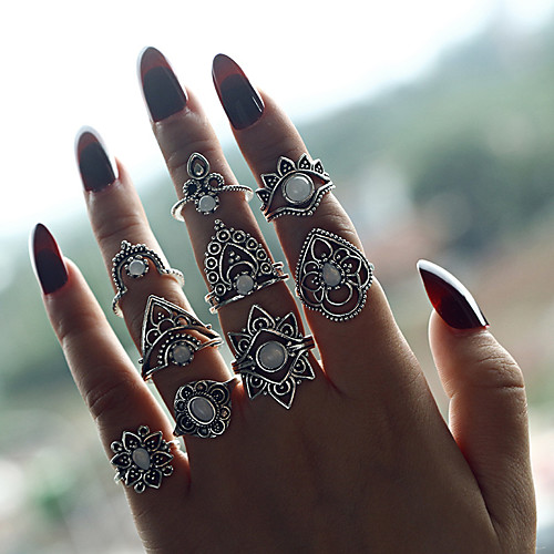 

Жен. Белый Кольцо Ring Set Цветы драгоценный Романтика Мода Богемный Модные кольца Бижутерия Серебряный Назначение Для вечеринок Повседневные Маскарад Для улицы День рождения 9pcs