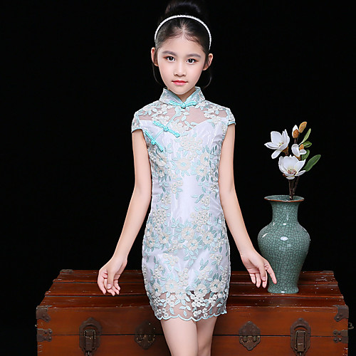

Детские Девочки В китайском стиле Оса-Waisted Cheongsam Назначение Помолвка Девичник Кружево Полиэстер Выше колена Платье