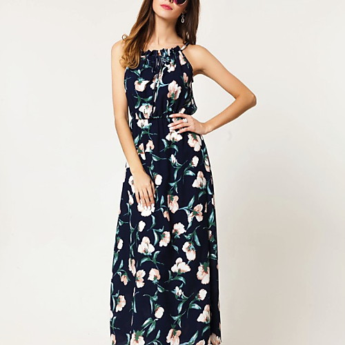 

Жен. Классический С летящей юбкой Платье - Цветочный принт, С принтом Макси