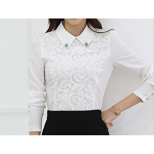 

Жен. Кружева Рубашка Рубашечный воротник Тонкие Однотонный Белый XXL