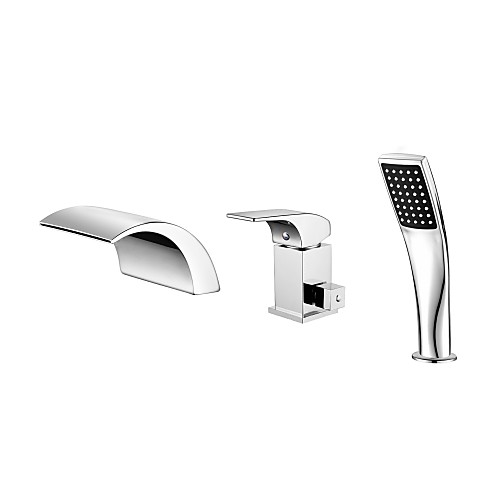 

Смеситель для ванны - Современный Хром Римская ванна Керамический клапан Bath Shower Mixer Taps / Латунь / Одной ручкой три отверстия