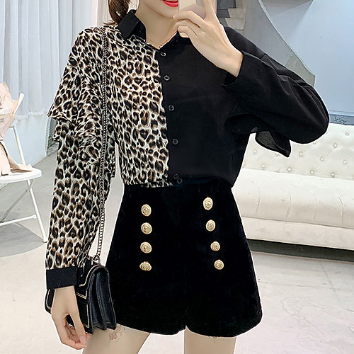

Жен. Рубашка Рубашечный воротник Леопард