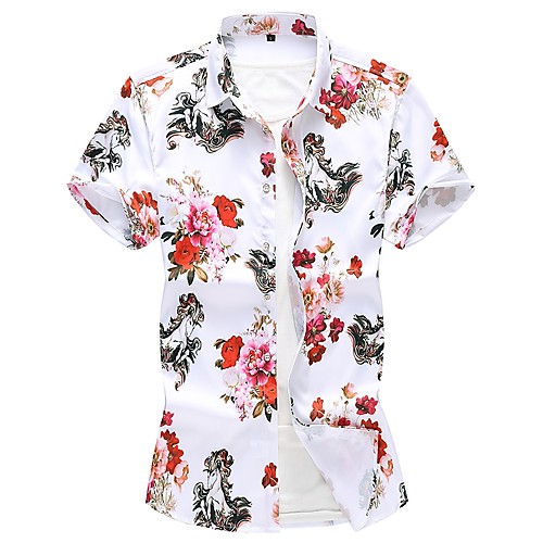 

Men's Plus Size Cotton Shirt - Floral White / Short Sleeve