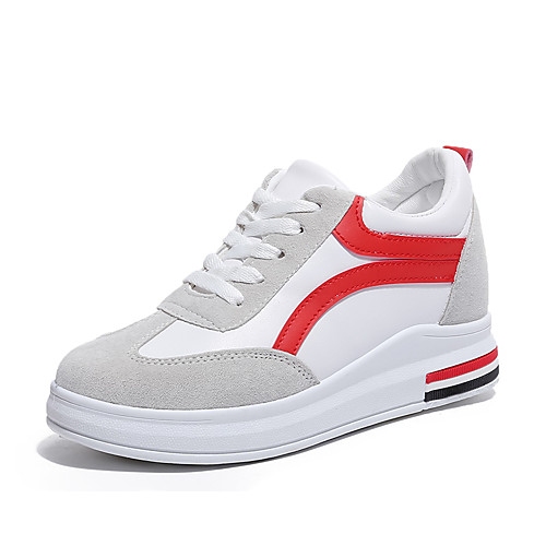 

Women's PU(Polyurethane) Spring & Summer Casual / Sweet Sneakers Wedge Heel Round Toe Black / Red