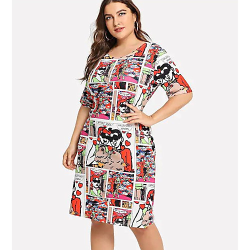 

Жен. Классический Оболочка Платье - Геометрический принт До колена