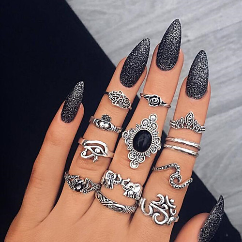 

Жен. Черный Старинный Кольцо Ring Set Слон Цветы Корона Винтаж Романтика Модные кольца Бижутерия Серебряный Назначение День рождения Свидание Валентин 13шт