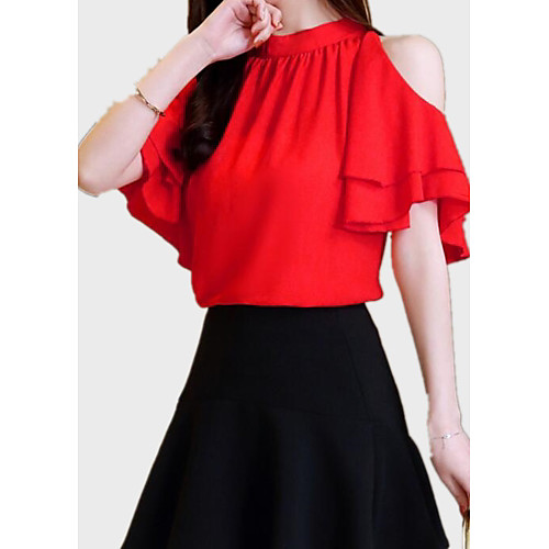 

Жен. Пэчворк Блуза Однотонный Красный L