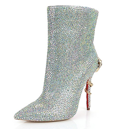 

Жен. Овчина Весна & осень Ботинки Гетеротипическая пятка Заостренный носок Ботинки Стразы Цвет радуги / Свадьба / Для вечеринки / ужина