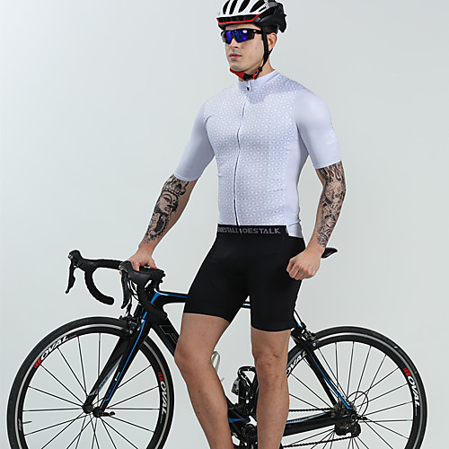 

BOESTALK Men's Short Sleeve Cycling Jersey with Bib Shorts White Black Plaid / Checkered Bike Breathable Back Pocket Sweat-wicking Sports Spandex Solid Colored Mountain Bike MTB Road Bike Cycling