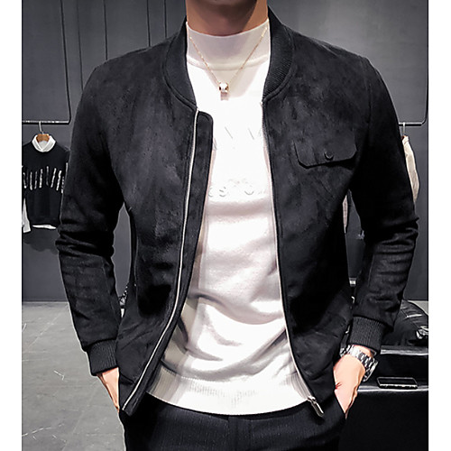 

Муж. Повседневные Классический Осень Обычная Куртка, Однотонный Круглый вырез Длинный рукав Полиэстер Черный / Серый / Хаки XL / XXL / XXXL