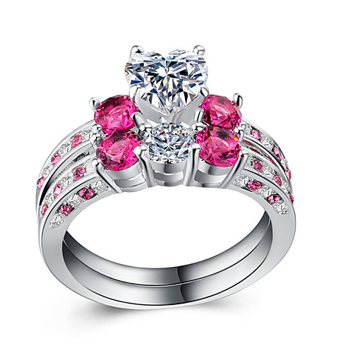

Women's Ring Set Cubic Zirconia 2pcs White Copper Gold Plated Silver-Plated Stylish European Romantic Wedding Gift Jewelry Two tone Heart Cool
