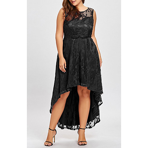 

Жен. Большие размеры Классический Свободный силуэт А-силуэт Платье - Однотонный Ассиметричное