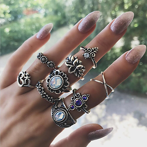 

Жен. Синий Белый Ring Set Цветы модный Романтика Модные кольца Бижутерия Серебряный Назначение День рождения Свидание Валентин 9pcs