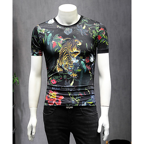 

Муж. Большие размеры - Футболка Хлопок, Круглый вырез Тонкие Графика