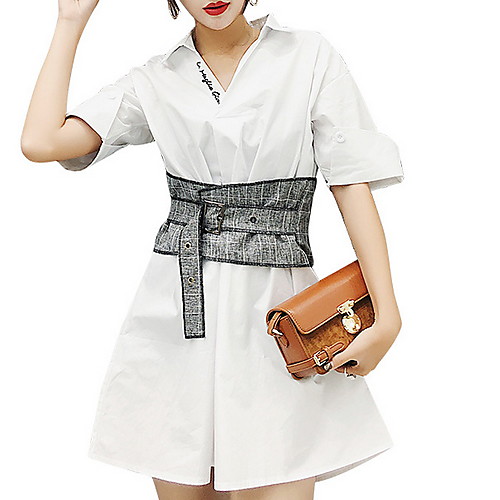 

Жен. Классический А-силуэт Платье - Однотонный, Пэчворк Выше колена