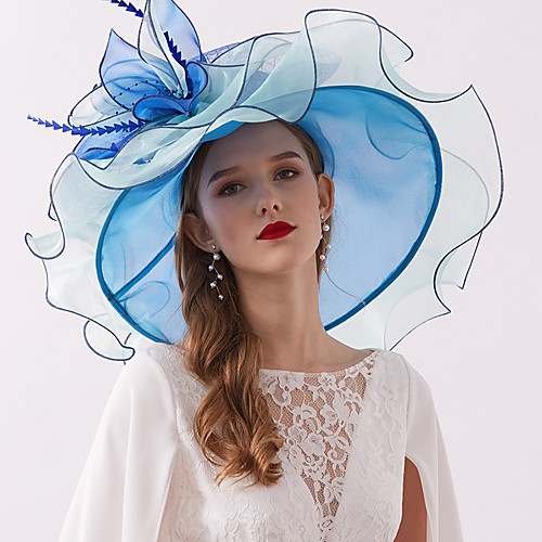 

Organza / Feathers Kentucky Derby Hat / Fascinators / Headdress with Feather / Flower / Tiered 1 Piece Wedding / Outdoor Headpiece