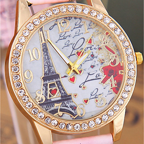 

Women's Quartz Watches Eiffel Tower Red Grey Pink PU Leather Chinese Quartz Red Blushing Pink Gray Casual Watch Adorable Analog