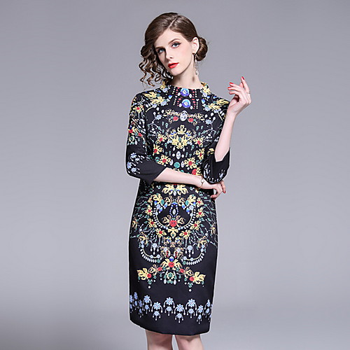 

Жен. Классический А-силуэт Платье - Цветочный принт, С принтом До колена