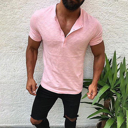 

Men's Graphic Solid Colored Slim T-shirt - Cotton V Neck Blushing Pink / White / Black / Gray