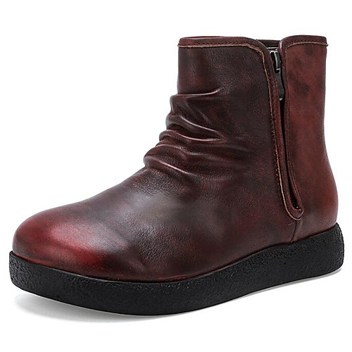 

Жен. Наппа Leather Наступила зима Ботинки На плоской подошве Ботинки Черный / Винный
