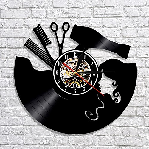 

расческа ножницы фен салон красоты настенные часы парикмахерская виниловая пластинка