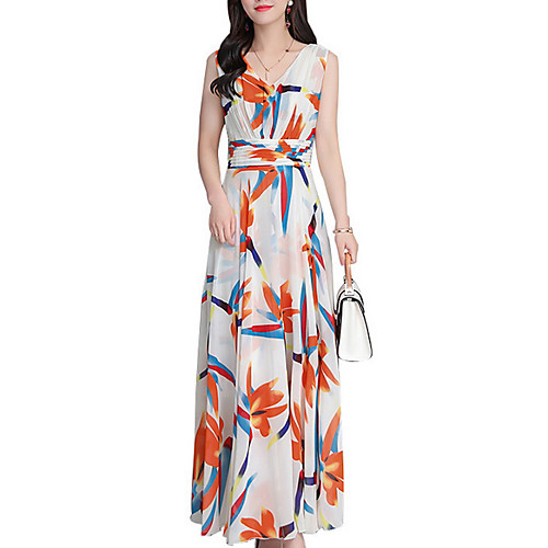 

Жен. Элегантный стиль С летящей юбкой Платье - Цветочный принт Макси