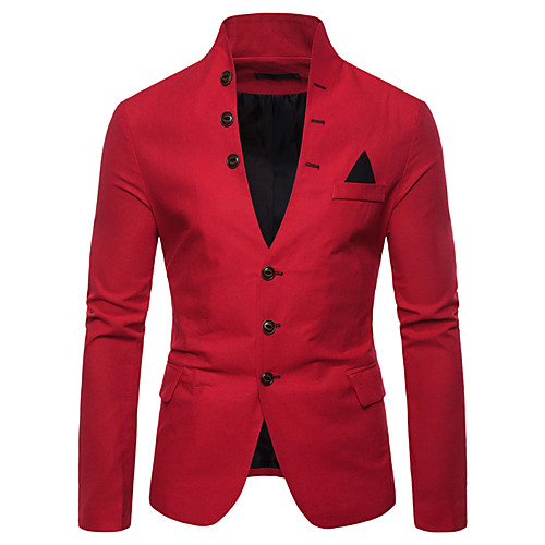 

Men's Blazer, Solid Colored Stand Cotton / Polyester Red / Navy Blue / Khaki / Slim