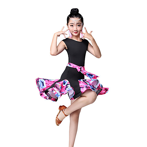 

Latin Dance / Kids' Dancewear Dresses Girls' Performance Nylon Pattern / Print / Ruching / Split Joint Sleeveless High Dress
