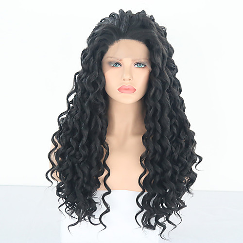 

Synthetic Lace Front Wig Deep Curly Free Part Lace Front Wig Long Black#1B Synthetic Hair 24 inch Women's Adjustable Heat Resistant Women Black