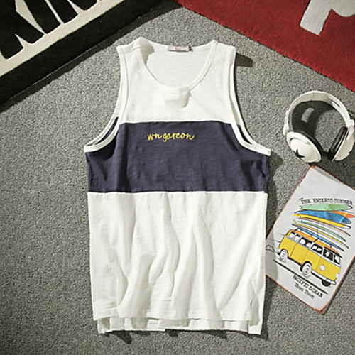 

Муж. Пэчворк Футболка Круглый вырез Контрастных цветов Синий XXXL