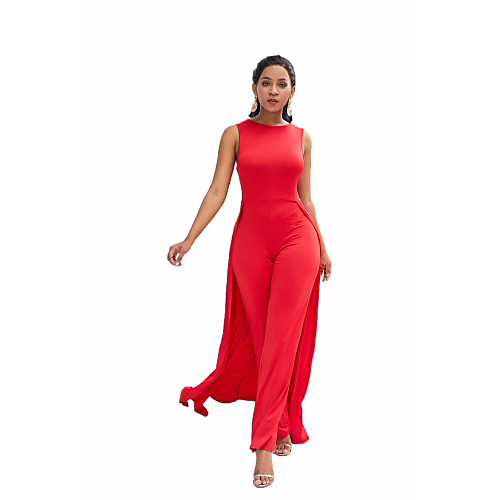 

Жен. Активный / Уличный стиль Красный Комбинезоны, Однотонный Оборки L XL XXL