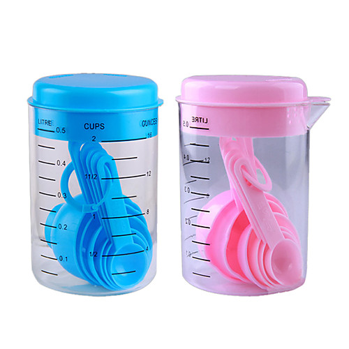 

7 Pcs Set Blue Pink Plastic Measuring Cup Kitchen Measuring Tools Spoons Sets