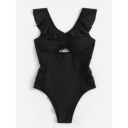 

Жен. Черный Закрытый купальник Купальники - Однотонный M L XL Черный