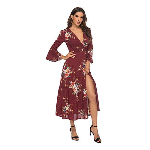 

Жен. Богемный Элегантный стиль С летящей юбкой Платье - Цветочный принт Макси