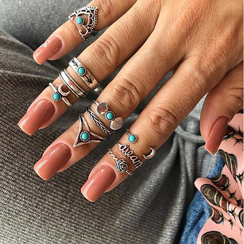

Жен. Джаспер Классический Кольцо Ring Set Алфавит MOON Flower Shape модный Мода Богемный Элегантный стиль Модные кольца Бижутерия Серебряный Назначение / 10 шт.