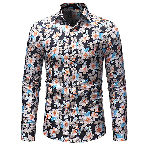 

Муж. Рубашка Тонкие Цветочный принт