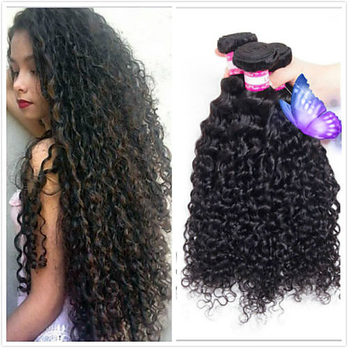

4 Связки Перуанские волосы Kinky Curly 100% Remy Hair Weave Bundles Головные уборы Человека ткет Волосы Пучок волос 8-28 дюймовый Естественный цвет Ткет человеческих волос / Без запаха