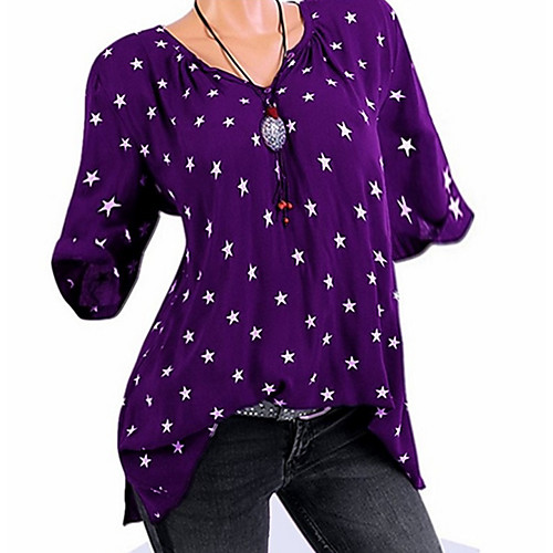 

2019 New Arrival T-shirts Women's Plus Size T-shirt - Polka Dot V Neck Camisas Mujer Chemise Femme Navy Blue XXXL