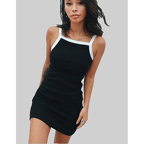 

Жен. Классический Облегающий силуэт Платье - Однотонный, Пэчворк Мини