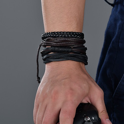 

Муж. Плетение Wrap Браслеты Loom браслет Кожа модный Повседневный / Sporty Мода Браслеты Бижутерия Черный Назначение Повседневные Для улицы Офис
