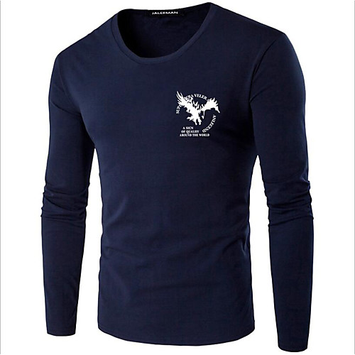 

Муж. С принтом Футболка Хлопок, Круглый вырез Однотонный Темно синий XXXL